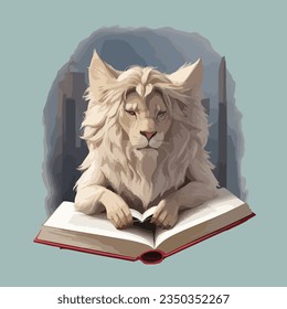 Tiger is reading a book stiker vector desing