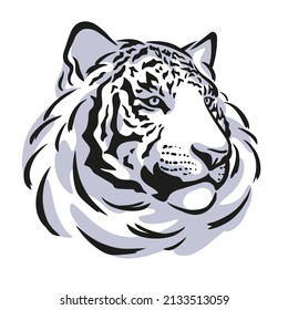 Tiger realistic portrait head silhouette, beautiful tiger- symbol 2022 year. Template Vector flat illustration, icon in cartoon style. Stylish picture, can be used as a print, tattoo, logotype, print