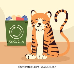 tiger with a recycle bin