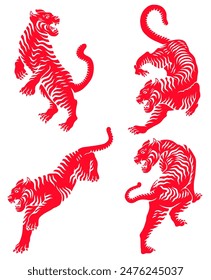 Tiger red silhouette vector premium illustration. Color can be adjusted again.