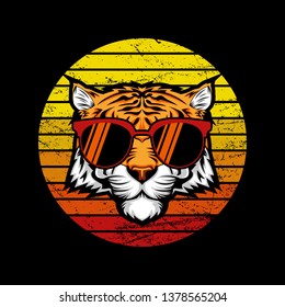 Tiger Retro Sunset Vector illustration