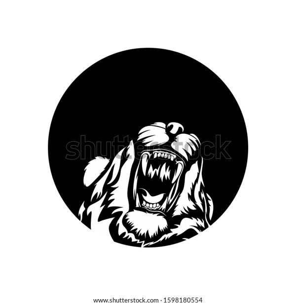 Tiger Roar Circle Black White Vector Stock Vector Royalty Free