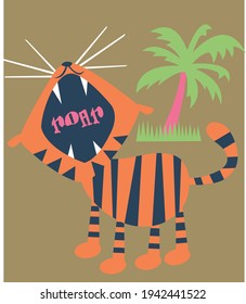 tiger roar cute animal graphic
