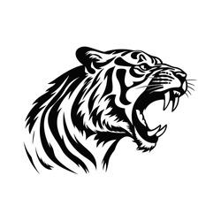Tiger. Roaring Angry Tiger. Tiger Head. Mascot. Tiger Illustration Roaring Head Black White