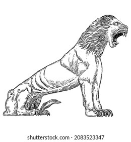 Tiger roaring drawing on white background. Illustration of angry growling tiger. Angry big cat. Vector. 