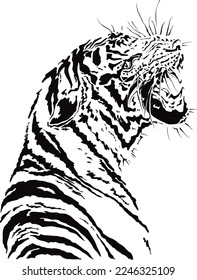 El tigre rugiendo diseño gráfico ideas de tatuajes de arte unico vectorial peligrosamente poderoso arte negro y blanco