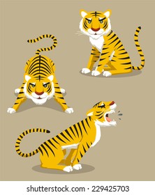 Tiger Roaring Hunting Observing, vector illustration cartoon.