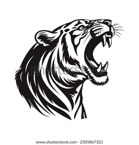 Tiger. Roaring tiger logo. Tiger growling, grinning vector illustration on a white background. Beautiful, breathtaking tiger