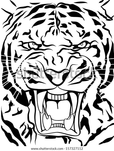 Tiger Roaring Outline Stock Vector Royalty Free 157327112