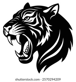 Tiger roaring silhouette icon vector design