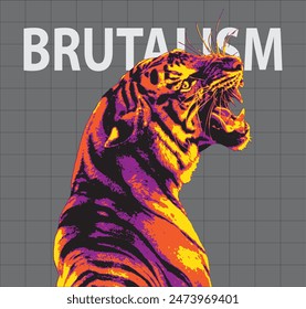 a tiger roaring with vector color tones