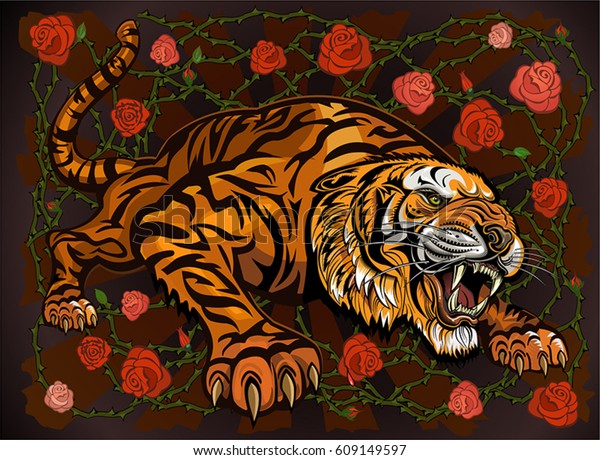 Tiger Rose: เวกเตอร์สต็อก (ปลอดค่าลิขสิทธิ์) 609149597 | Shutterstock