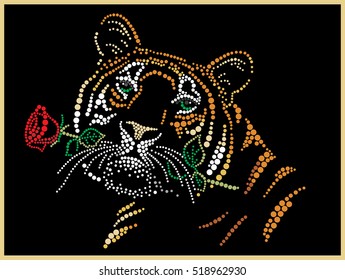 Tiger with a rose in teeth