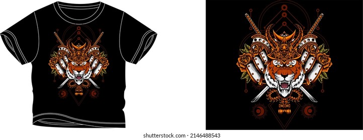 tiger and rose t-shirt design background color is a black and t-shirt color is a black beautiful color and beautiful design