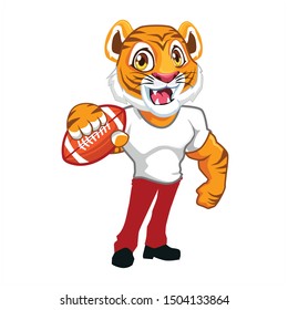 Tiger with rugby ball and white shirt