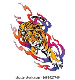Tigre colorido con textura y fondo 