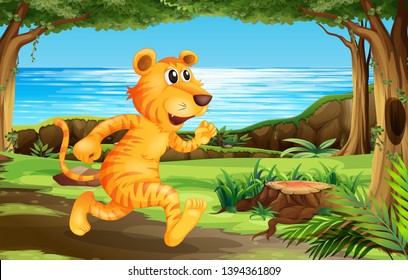 Tigre corriendo en la ilustración del parque