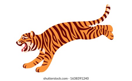 tiger runs with open mouth
