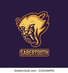 Tiger sabertooth roaring head logo design vector sports esport mascot illustration