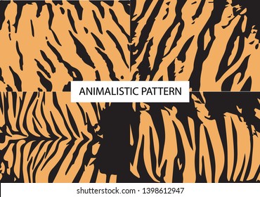 Tiger. Safari. Collection, set of 4 patterns. Animalistic pattern. Animal skin. Africa. Abstract pattern for design