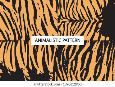 Tiger. Safari. Collection, set of 4 patterns. Animalistic pattern. Animal skin. Africa. Abstract pattern for design