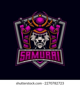 Tiger Samurai E-Sport Logo. Tiger Samurai With katana logo design vector illustration template