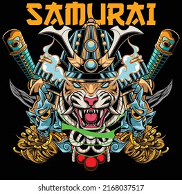 Tiger samurai illustration with premium quality stock vector