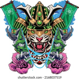 Tiger samurai illustration with premium quality stock vector