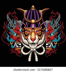 Tiger samurai illustration with premium quality stock vector