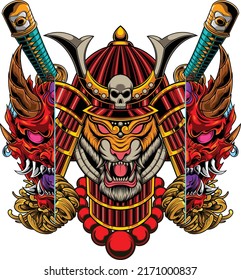 Tiger samurai illustration with premium quality stock vector
