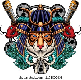 Tiger samurai illustration with premium quality stock vector