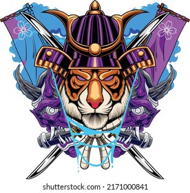 Tiger samurai illustration with premium quality stock vector