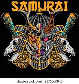 Tiger samurai illustration with premium quality stock vector