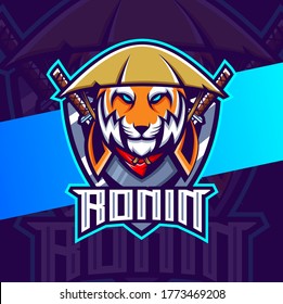 tiger samurai mascot esport logo design