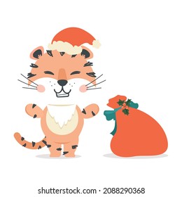 Tiger Weihnachtsmütze mit Weihnachtstüten, Vektorgrafik