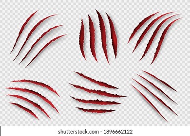 Tiger Scratches. Danger Scary Claw Symbols For Horrors Monster Paws With Blood Shapes Decent Vector Set