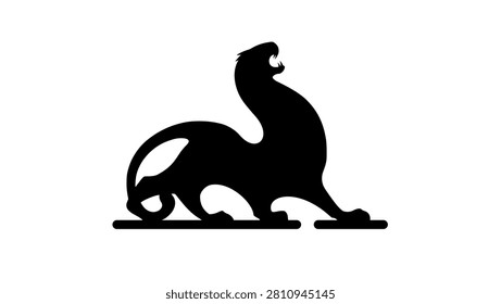 tiger sculpture, black isolated vector silhouette