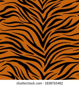 Tiger seamless background, striped square abstract pattern, print for fabric. Black and orange grunge vector background