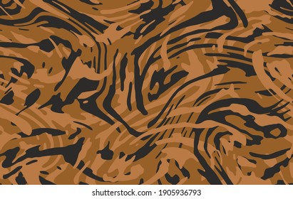 Tiger seamless camo pattern. Brown orange coloring camouflage, modern fabric print. Abstract repeating wallpapers. Vector Texture