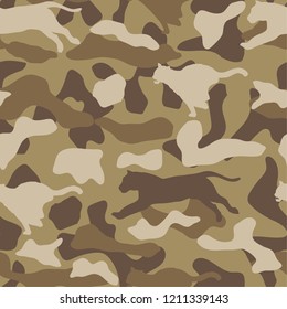 Tiger seamless camouflage pattern. texture, vector illustration. Camouflage print background.