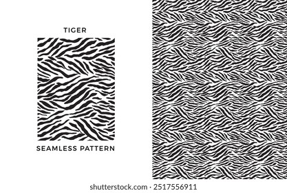 Tiger seamless pattern. Black and white tiger print. Vector texture. 