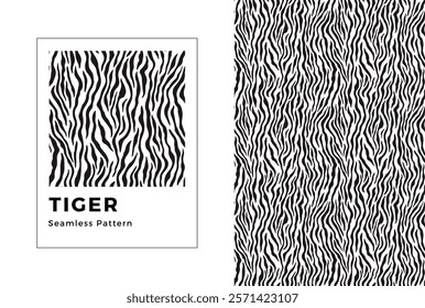 Tiger seamless pattern. Black and white tiger print. Vector texture.