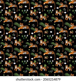 Tiger Seamless Pattern Design . Vector Illustration.