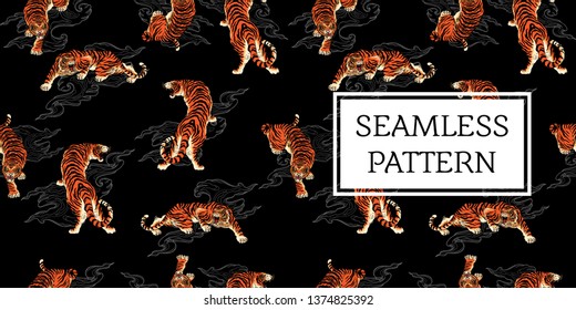 tiger seamless pattern japan tattoo style