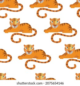 Tiger Seamless pattern. Square design for fabric, wallpaper, wrapping paper, invitation card, scrapbook paper.