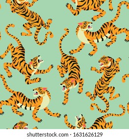 Tiger seamless pattern. Vector Background