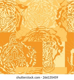 Tiger in a seamless pattern, seamless vector background.