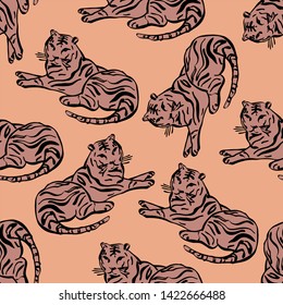 Tiger seamless pattern. Wild life animals. Fashion vector illustration. - Vector. 