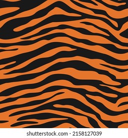 Tiger seamless print, black stripes on orange background vector texture for textile.