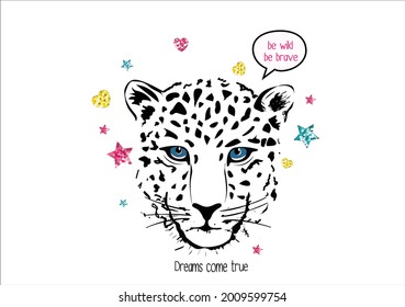 tiger with sequin hand drawn design vector art